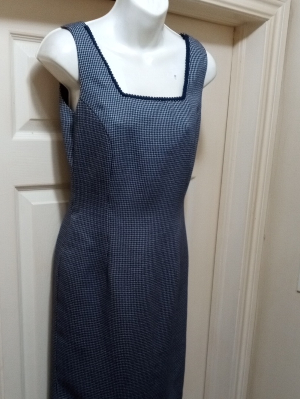 2FOR💲1⃣ ▶▶Sleeveless Navy Check Square-Neck Dress